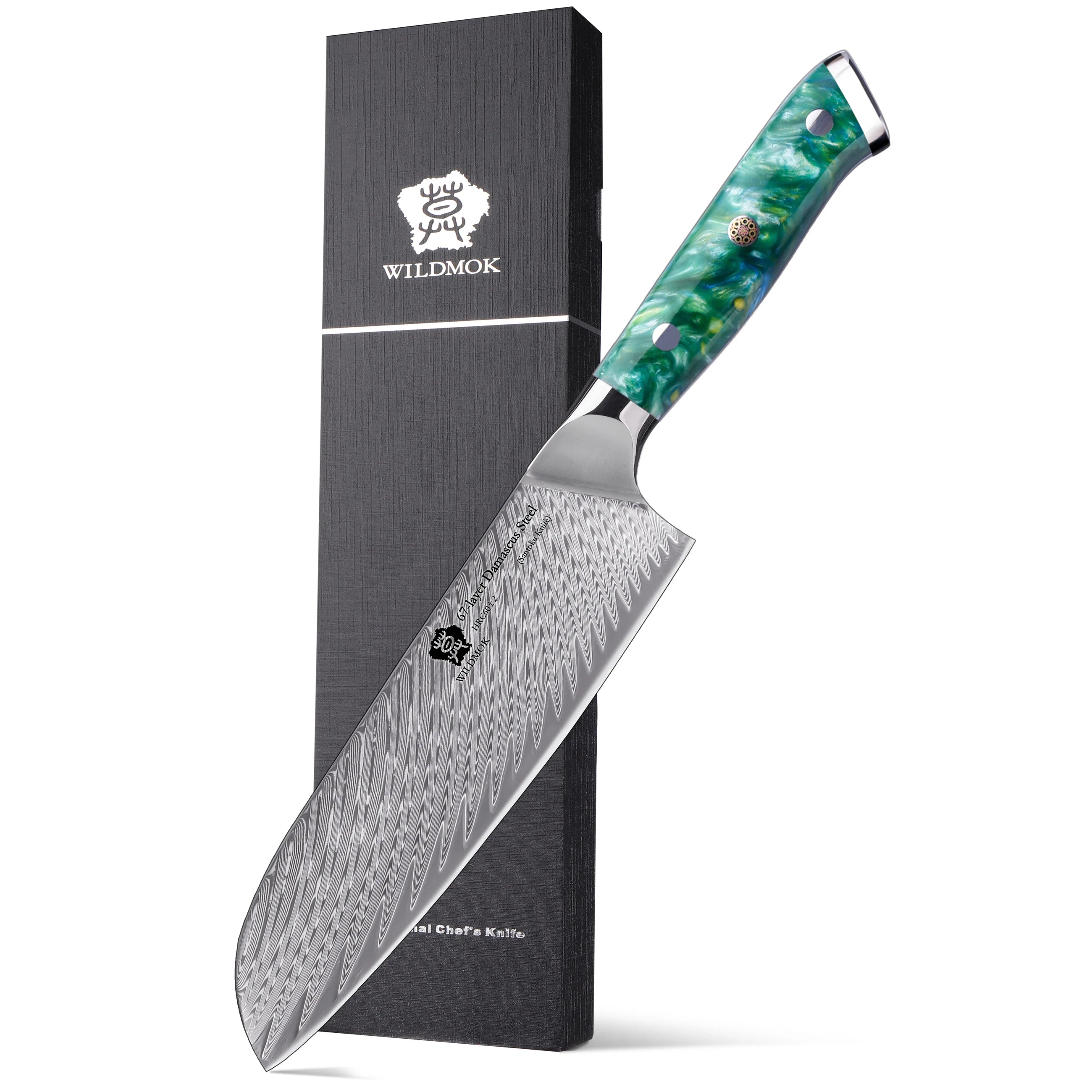 WILDMOK Professional 7 Inch Japanese 67 Layers Damascus Steel Kitchen Knife Santoku Chef Knife with Resin Handle