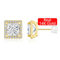 Luxury Fine Jewellery Engagement Party Gift 1 Carat Princess Square Cut Moissanite Woman 14K Gold Stud Earrings