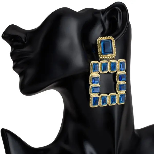 Fashion Boho Metal Dangle Earrings Colorful Rhinestone Crystal Geometric Square Drop Earrings for Women MegaBDM