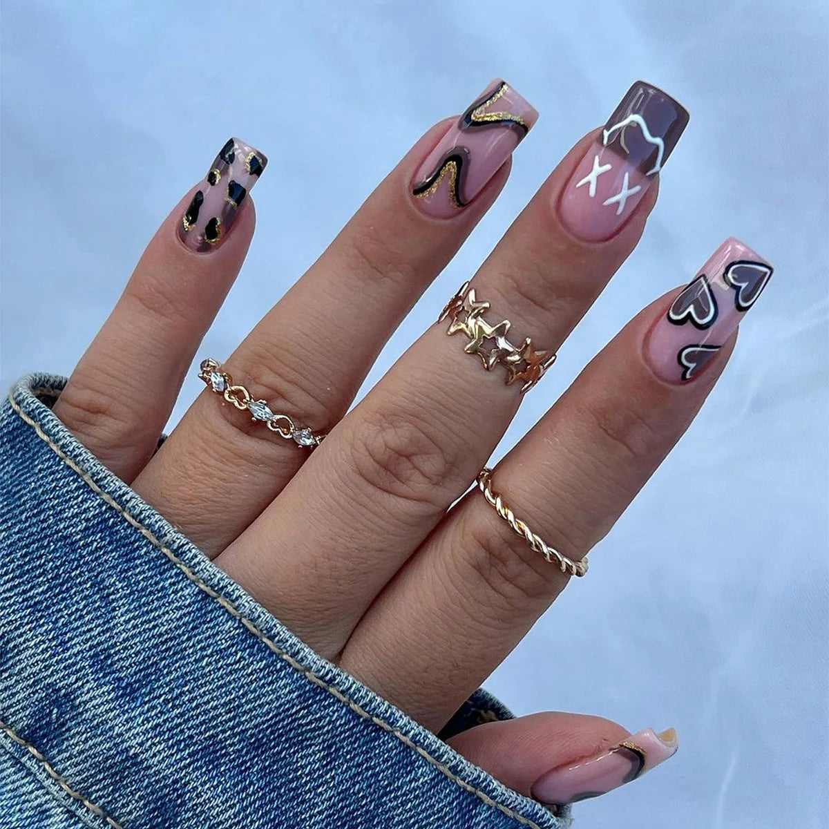 Wholesale Nails New Fashion Design Custom Pink Black Love Press on Nails ABS Acrylic Artificial Fingernails