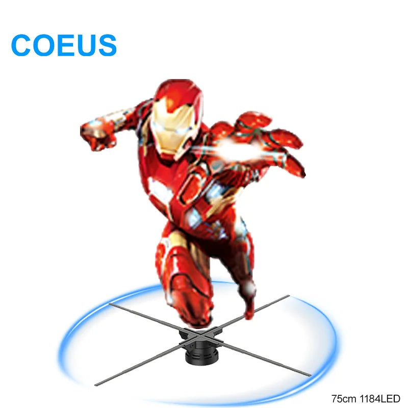 COEUS High HD 3D Spinning LED Hologram Advertising Fan 75cm 1184LED OEM Indoor Display with Mirroring Function for Phone & PC