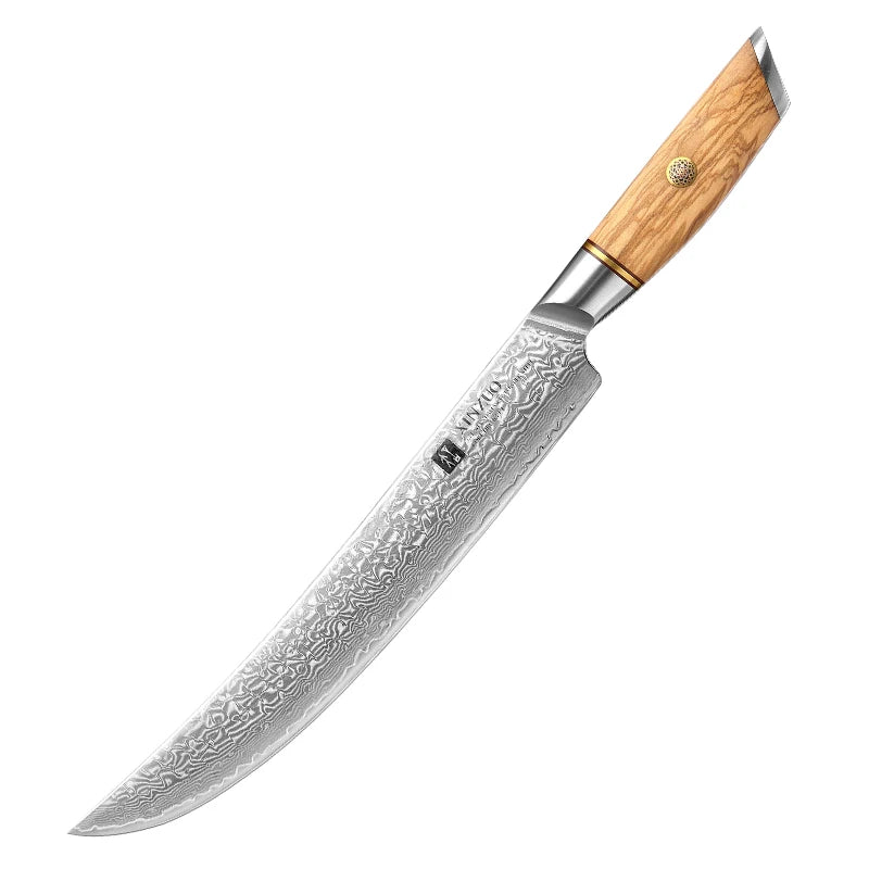 Kitchen 10 Inch Carving Knife 73 Layers Damascus Powder Steel Slicing Knives Olive Wood Handle
