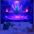 Polyester Psychedelic Leaf UV Tapestry Neon Background Witchcraft Hippie Portrait Wall Hanging Bohemian Mandala Art Aesthetic