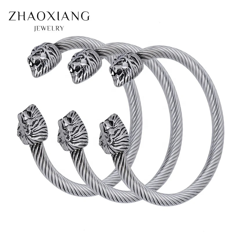 Lion Head Cuff Bangles Bracelets for Women Men Stainless Steel Manufacture Jewelry Hip Hop Design