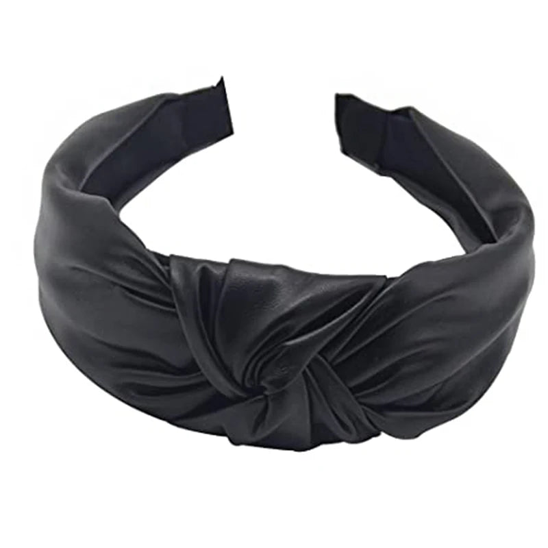 Women's Fashion Headbands PU Wide Barrette Headwear Female Knot Turban Hair Band