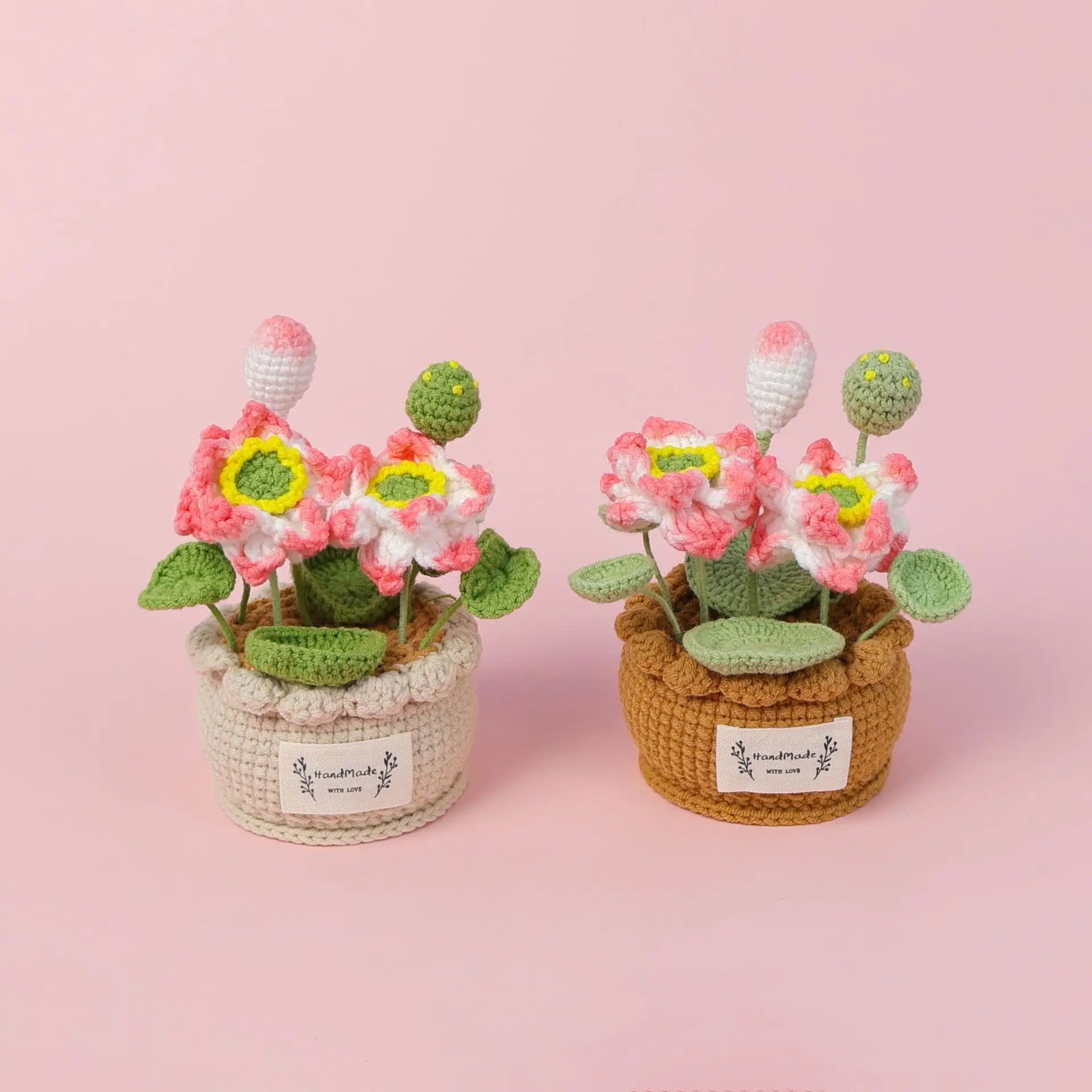 Popular Delicate Multi-Head Crochet Large Lotus Potted Plant with Flowerpot Wholesale Woolen Knitted Flower Decoration