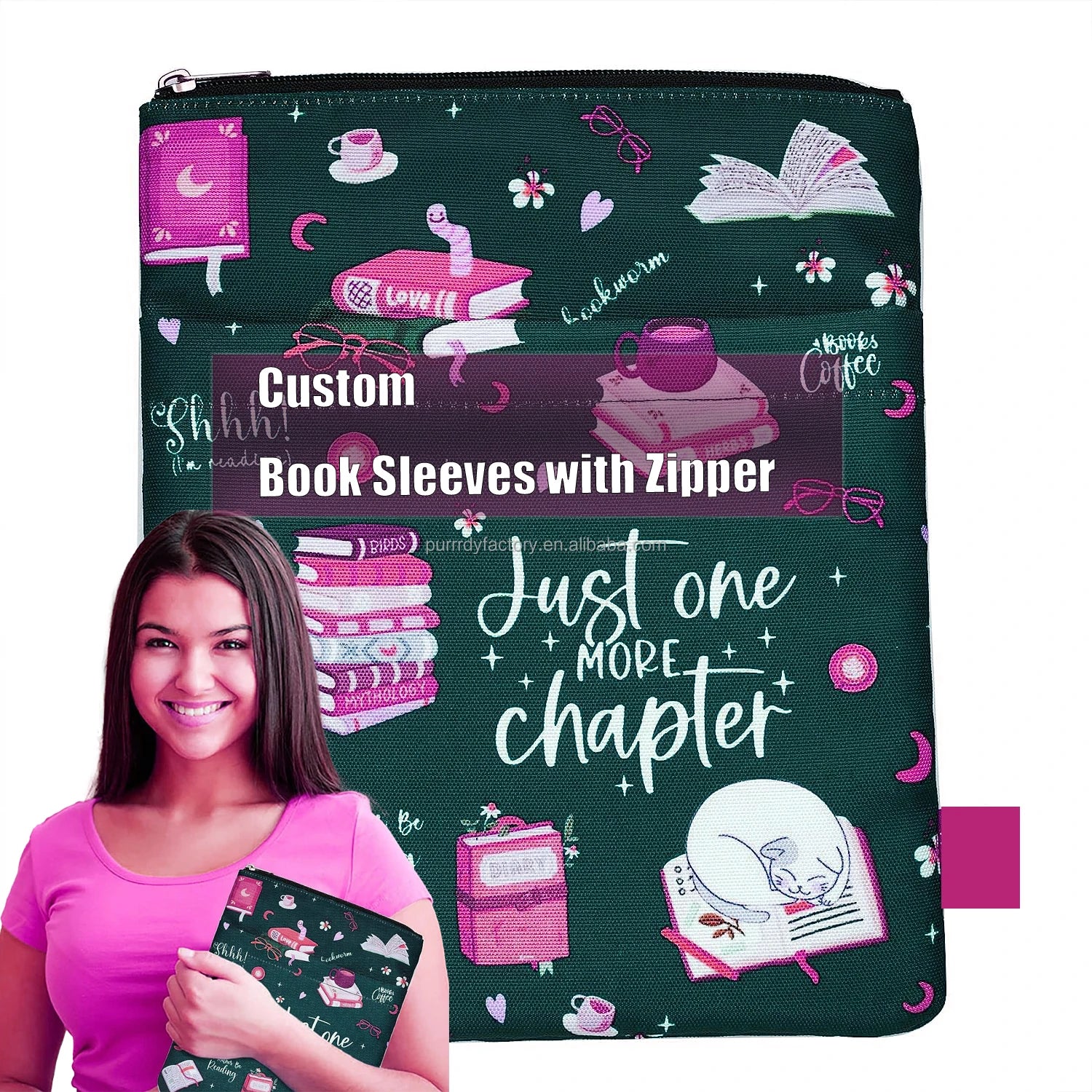 Custom Logo Book  Zipper Washable Canvas Protector for Teen/Adult Lovers Practical Paperback Cover Pouch Pocket Gift Idea