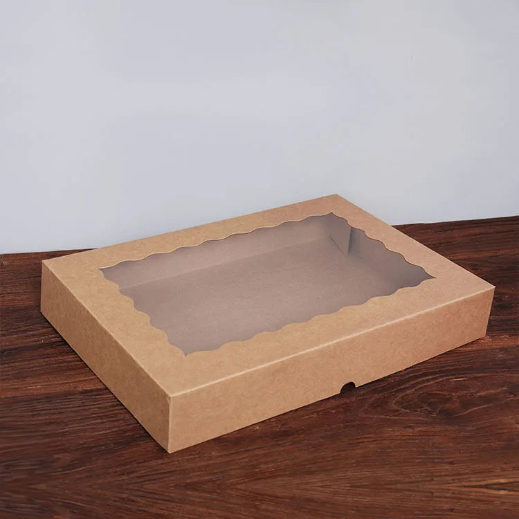 Wholesale Baking Transparent Window Dessert Packaging Box Square Brown Kraft Paper Cookie Candy Packaging Box