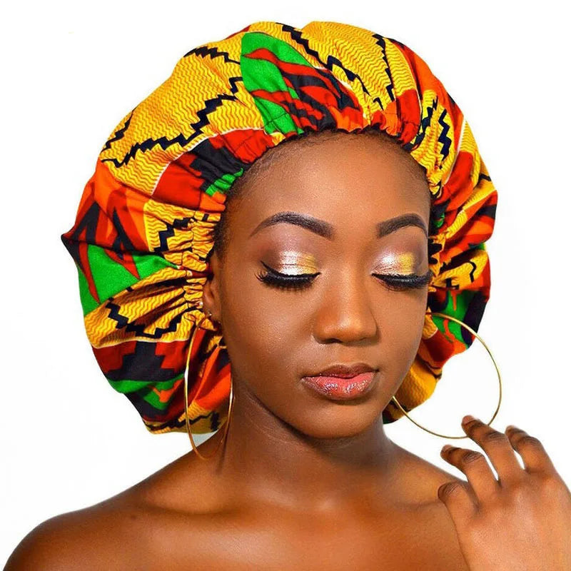 2025 Summer Luxury Oversize Casual Night Hat New Pattern Satin Ankara Bonnet Africa Print for Adults Daily Hair Use 100%