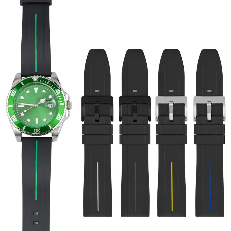 Yunse Durable 2 Colors Sport Silicone Watch Straps 20mm 22mm Waterproof Rubber Silicone Watch Band Strap for Smart Watch 41mm