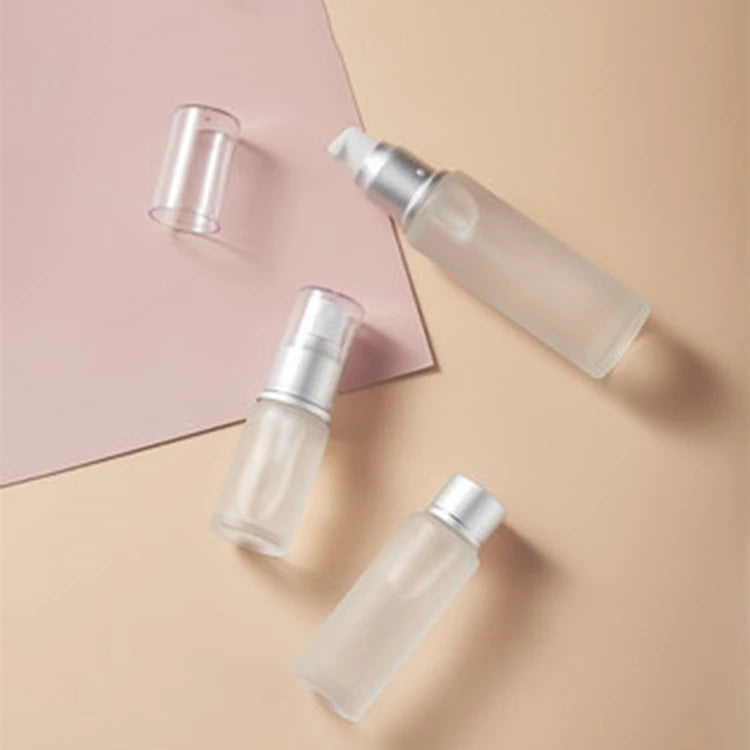 20ml 30ml 50ml 60ml 80ml 100ml 120ml Flat Shoulder Custom Color Empty clear Frosted Cosmetic Glass Lotion Pump Bottle