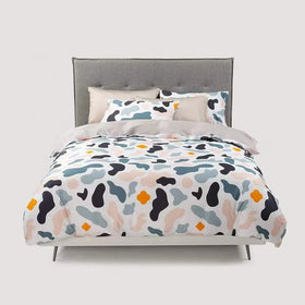 100% Cotton Printed Geometric White Bed Sheets Elegant Luxury Super Soft 300TC Customizable All-Season Home Textile Bedding Set