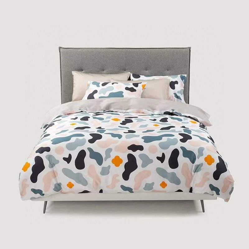 100% Cotton Printed Geometric White Bed Sheets Elegant Luxury Super Soft 300TC Customizable All-Season Home Textile Bedding Set