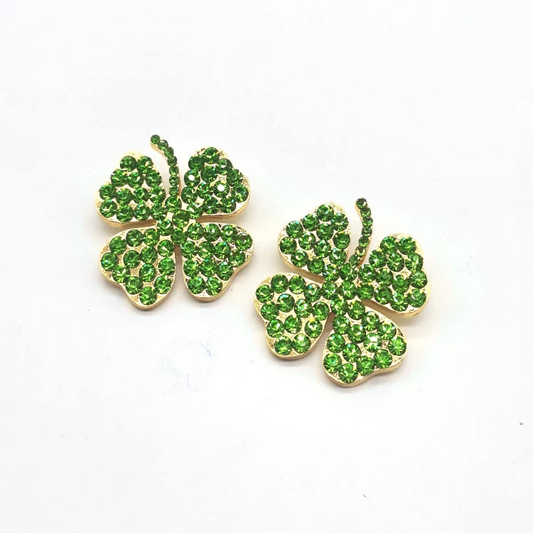 Cheap Small Size Scarf Buckle Accessories Rhinestone Green Lucky Clover Buckle for Women Girls Dress Decoration