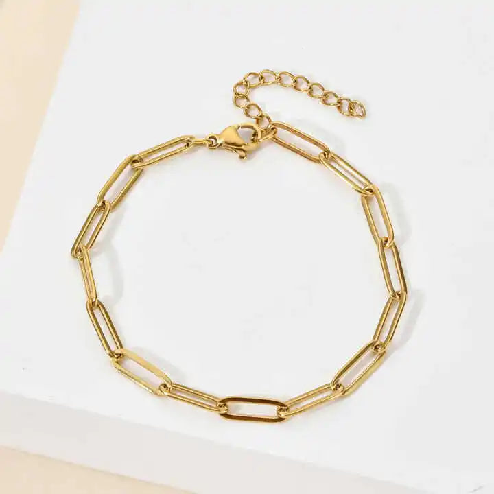 Modern Stainless Steel Jewelry Thick Link Chain Bracelet Gold Plated Rectangle 18k Gold Plated Paperclip Chain Bracelet