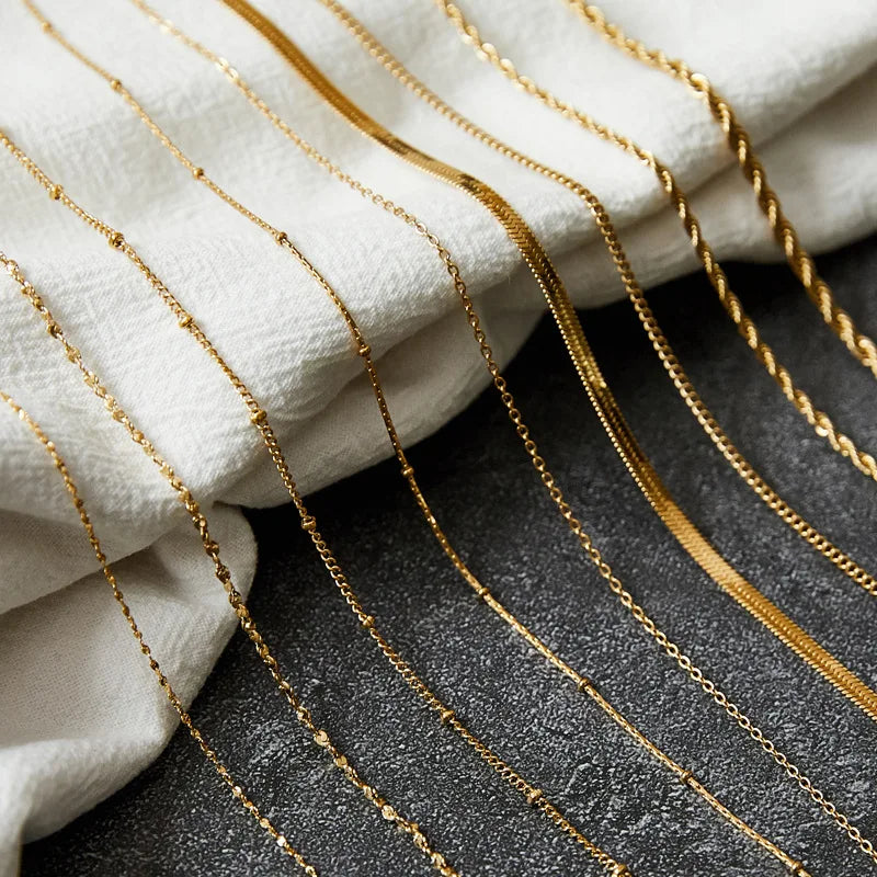 45 50 60 Cm Custom Petal Bamboo O-shaped Chain Necklace Snake Chain Stainless Steel Gold Plated Necklace