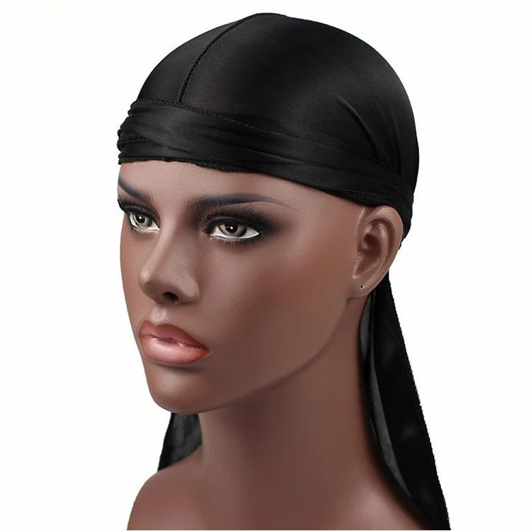 Fashion Custom Unisex Soft  Stretchable Silky Designer Durag Turban for Men Women