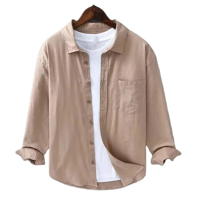 M-3XL Cotton Linen Spring Summer Men Daily Casual Shirt Lapel Cotton Linen Long Sleeve Shirt Tops Simple Versatile Shirt