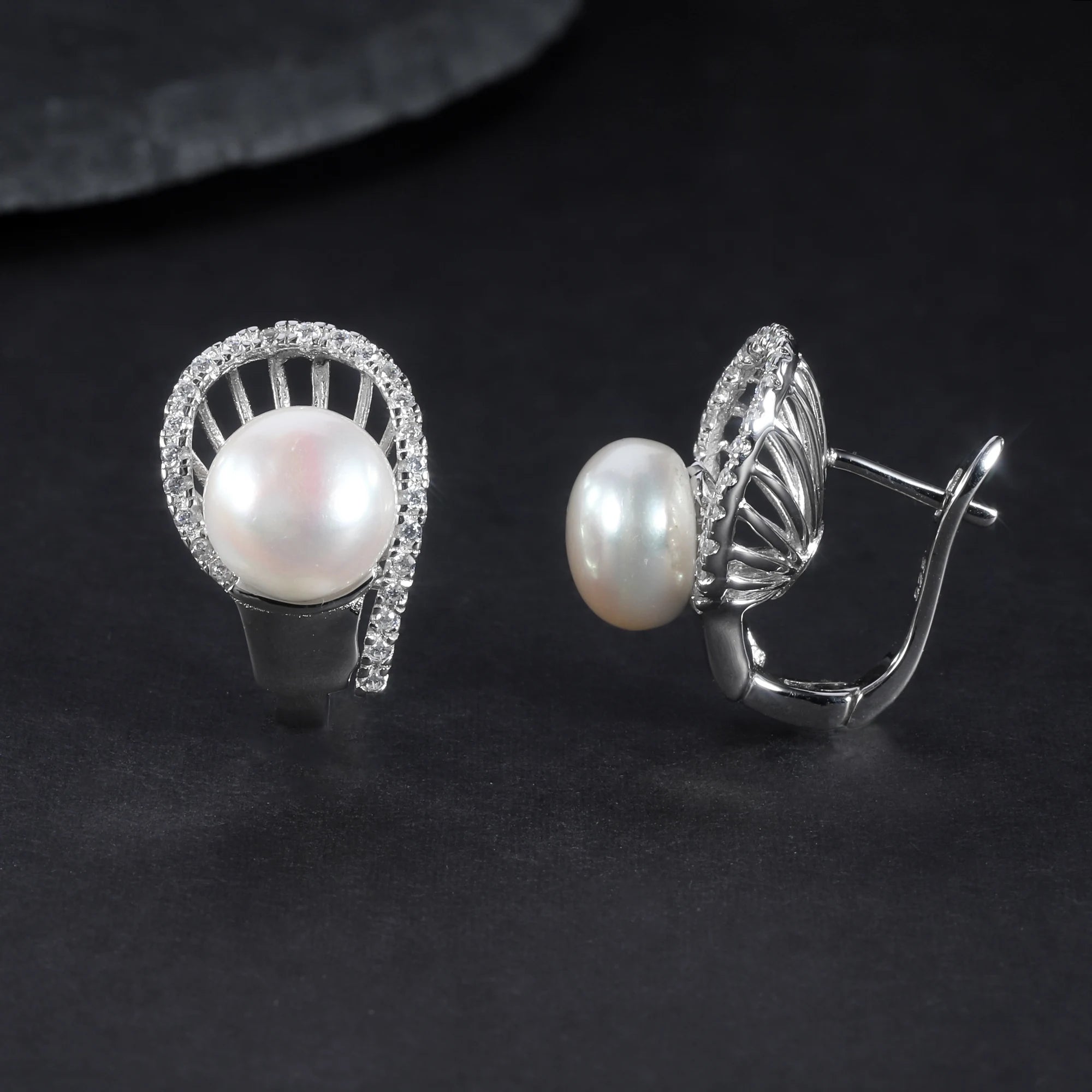 D1012 Abiding Jewelry Good Selling 9mm White Fresh Water Pearl 925 Sterling Silver Modern China Brand English Lock Earrings