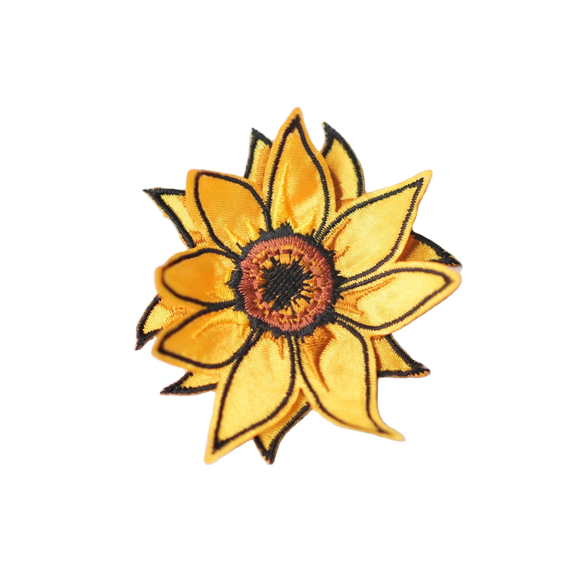Factory Customized Three-dimensional Yellow Sunflower Embroidered Logo Embroidered Badges Iron-On Patches in Felt Hats Bags
