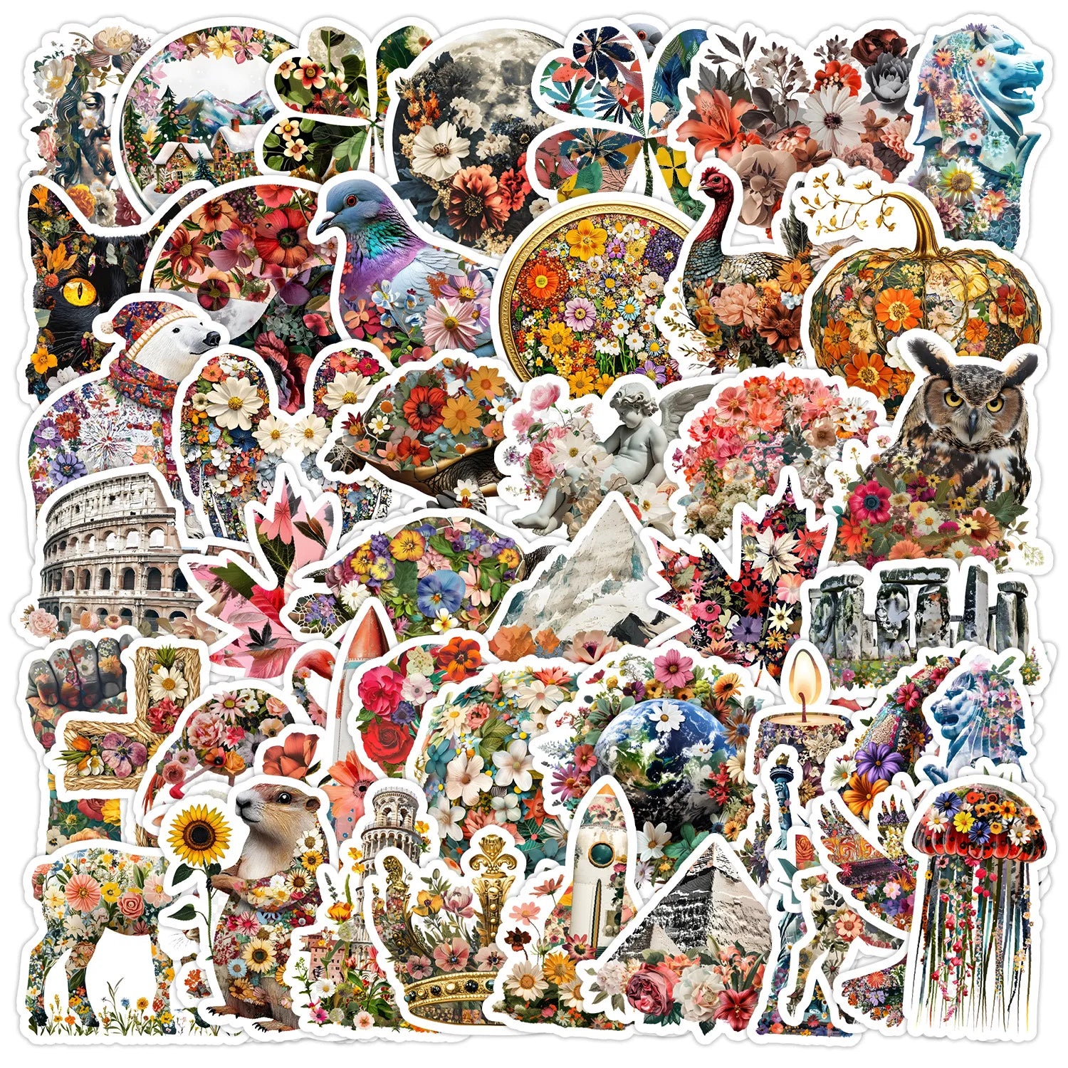 50PCS Trendy Floral Tattoo Jesus Crucifix Flower Animals Maple Leaf Sticker