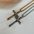 European and American Punk Stainless Steel Necklace Retro Cross Zircon Titanium Steel Pendant Personality Link Chain Necklace