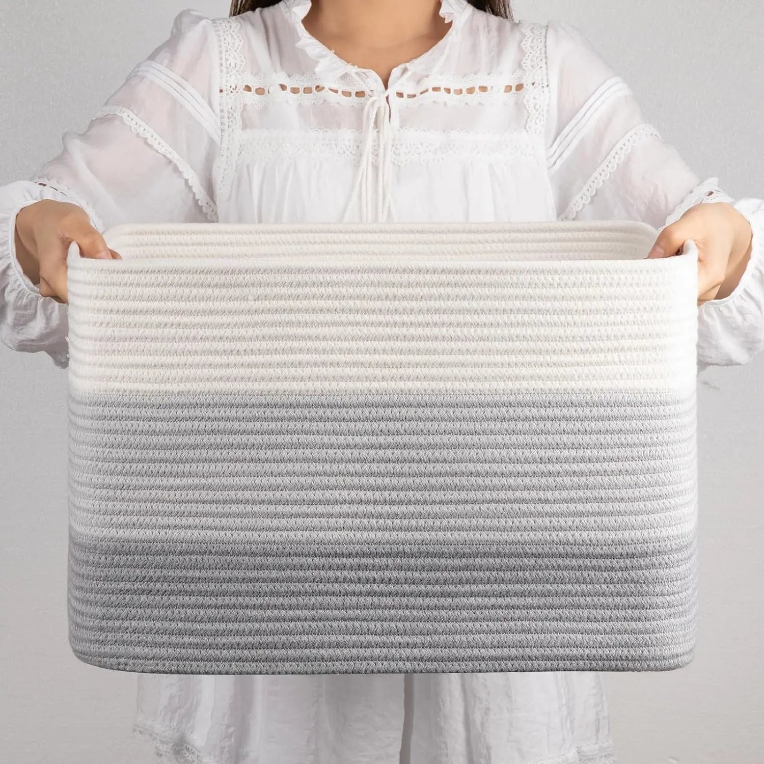 Handmade Laundry Hampers Large Folding Cotton Rope Storage Basket With Handles