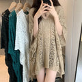 Boutique Wholesale 2026 Summer Hollow Lace up Knitted Loose Niche Medium to Long Women's Shirts