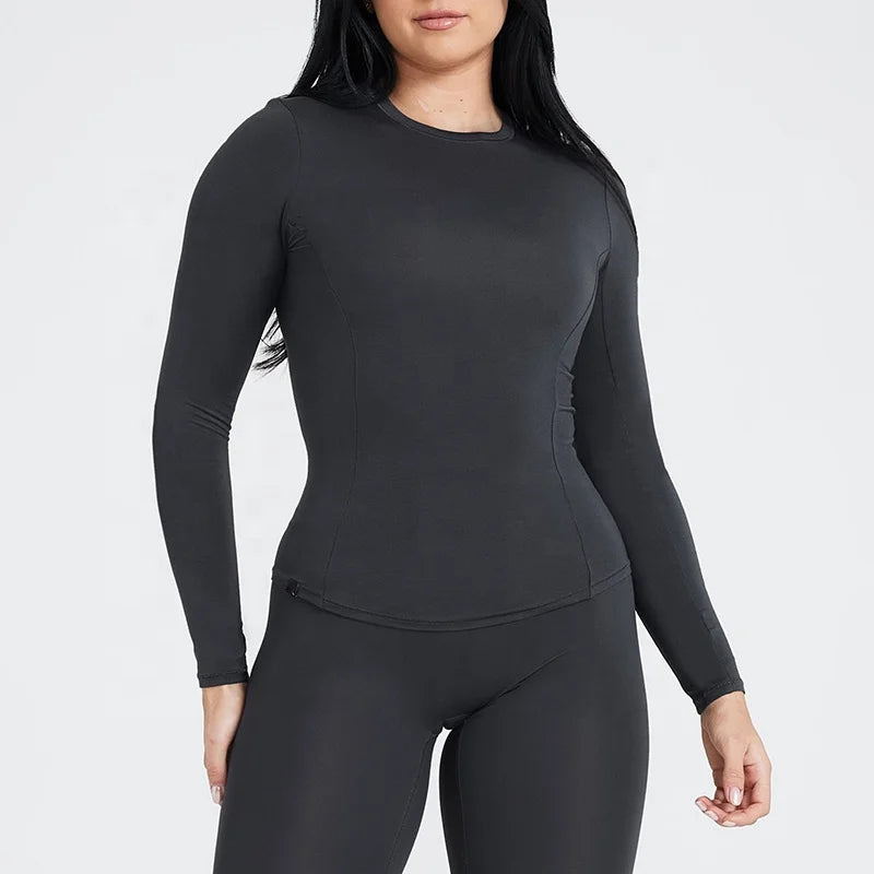 New Arrival Black Tight Sustainable Long Sleeve T Shirt Sports Top for Women