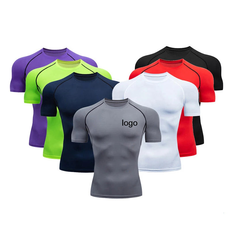 High Elastic Men's Quick Dry Compression Sports Tops Short Sleeve T-Shirt Gym Clothes Breathable Training Tight Plain Shirts