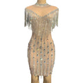 Sexy Crystal Stone Tassel Dinner Gown Evening Dress See Through Dance Banquet Birthday Mini Dress Women Bodycon Club Prom Dress