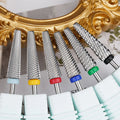 Super Long  5 in 1 Cross Cut Bit Factory Price Hot Sale Gold Tungsten Carbide Nail Drill Bit Nail Polishing