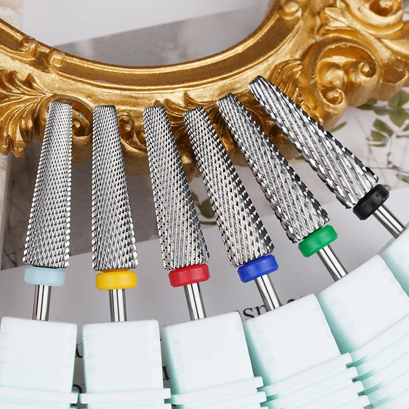 Super Long  5 in 1 Cross Cut Bit Factory Price Hot Sale Gold Tungsten Carbide Nail Drill Bit Nail Polishing