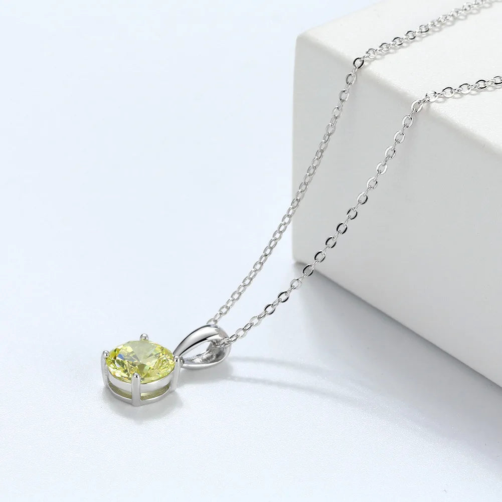 Qiuhan OEM/ODM Sterling Silver Birthstone Zircon Gem Pendant Necklace  Custom Color Jewelry Gift for Holiday Anniversary