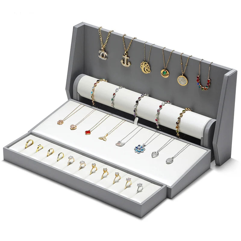 PU Leather Jewelry Tray Earring Necklace Bracelet Ring Organizer Display Storage Box Jewelry Display Props