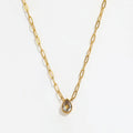 Joolim Jewelry 18K Gold Plated Stainless Steel Zirconia Oval & Water Drop Pendant Paper Clip Chain Necklaces Trendy Jewelry
