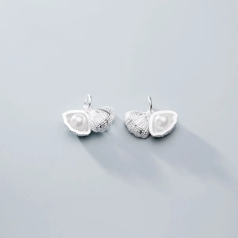 9mm Mini 925 Sterling Silver Oyster Shell Pendant Charms With Pearl for Earring Necklace Jewelry Making