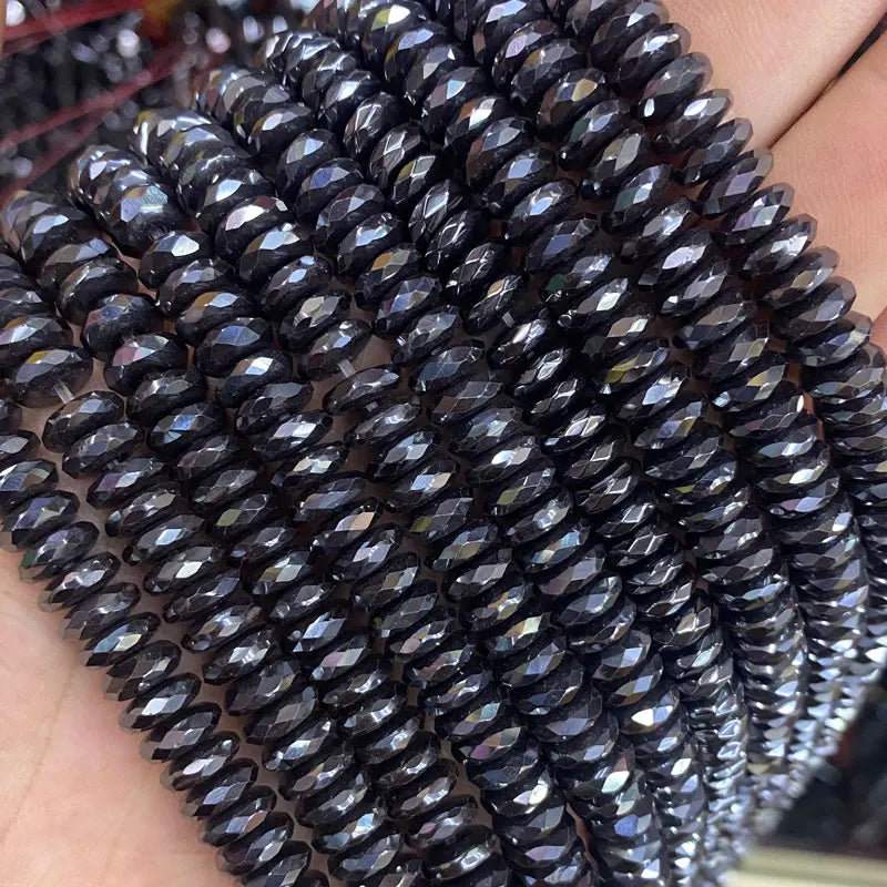 Hematite Beads 3x8mm Faceted Heishi Beads Natural Black Hematite Bracelet Beads for Jewelry Making