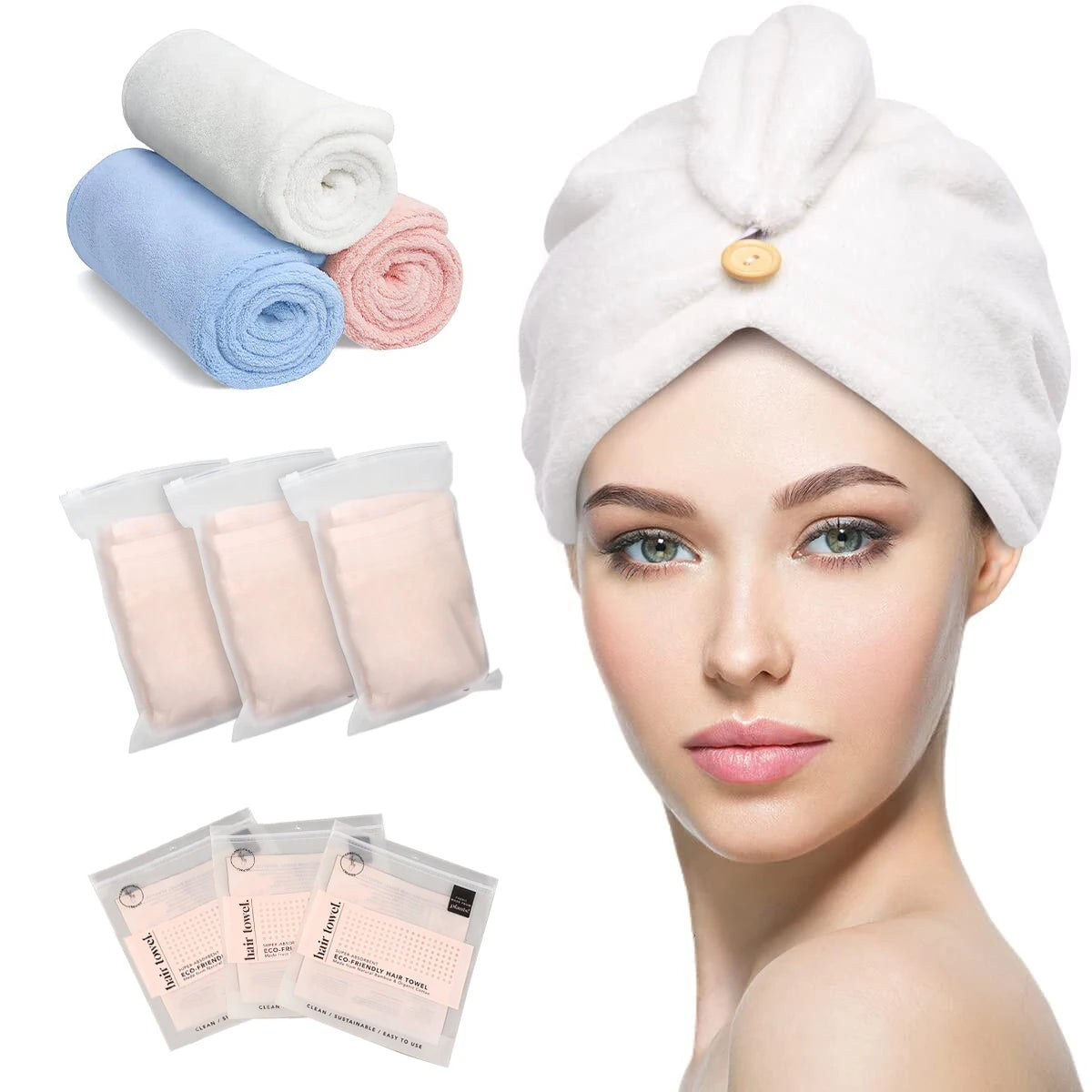 Logo Custom Bath Head Wrap Turban Super Absorbent Microfiber Hair Dry Towel