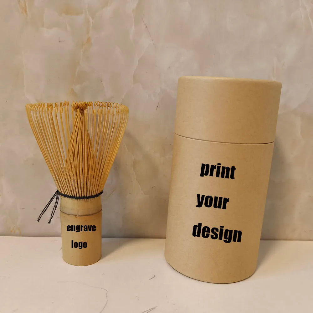 Eco Friendly Custom Logo Hand Mixer Bamboo Matcha Whisk 100 Prong  White Bamboo Coffee Tea Chasen Matcha Whisk Custom Paper Tube