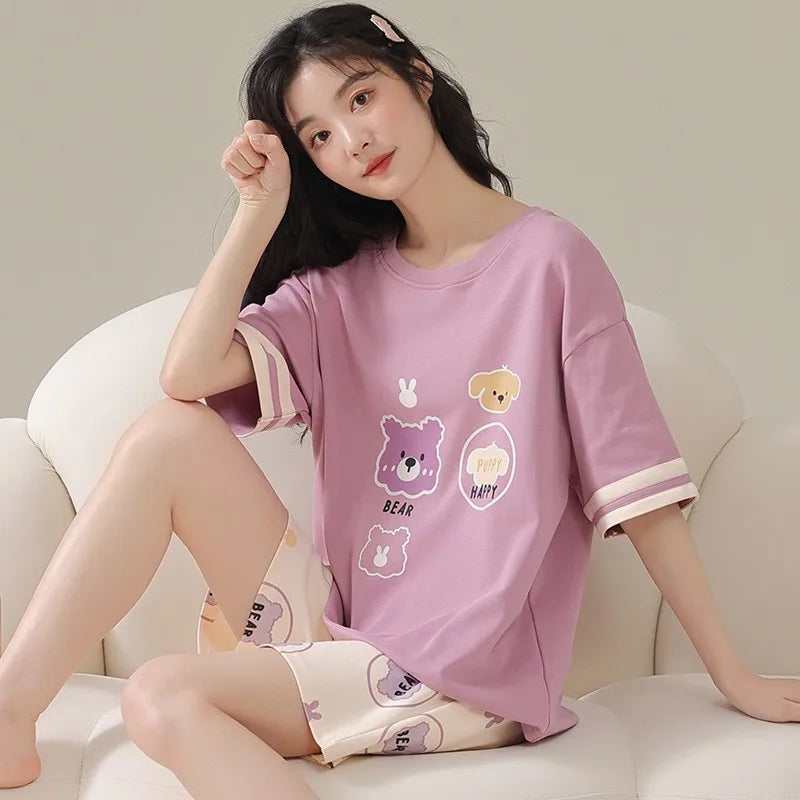 Hot Sale Cheap Price Southeast Asia Ladies Cotton Pajamas Short Sleeve Cotton Women Homewear