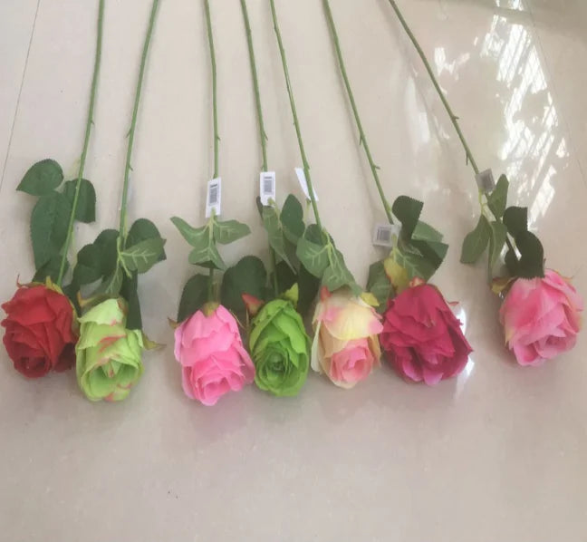 Real Touch Silk Rose Single Flower Long Stem Bouquets Artificial Roses Realistic Blossom Roses for Home Wedding Christmas