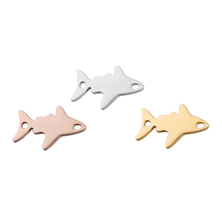 5Pcs Stainless Steel Double Hole Small Shark Charms Pendants for DIY Jewelry Findings Necklace Accessories Bracelet Wholesale
