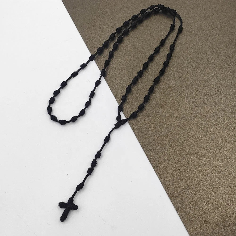 Hot Sale Stock Handmade Wrap Mix Colour Cheap Adjustable Cross Rosary Charm Necklace