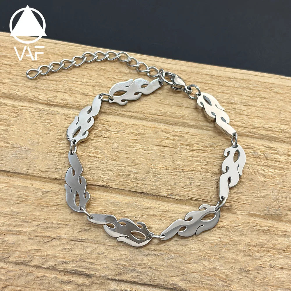 VAF 17+5CM Flame Pattern Link Bracelet Stainless Steel Gliederarmband Mit Flammenmuster Pulsera Con Motivo De Llamas