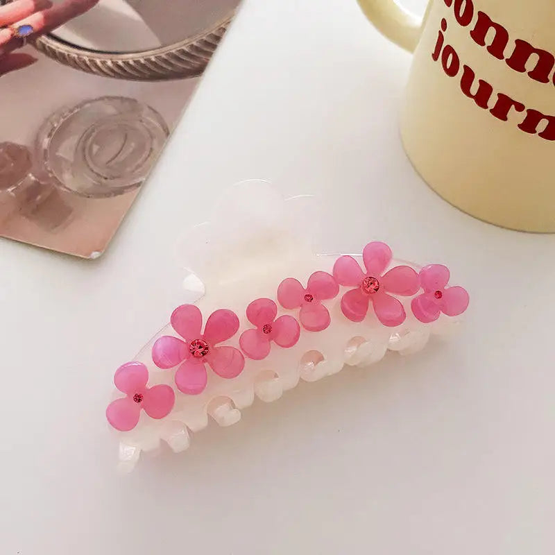 HONEY 9.2cm Acetate Rhinestone Flower Hair Claw Clip