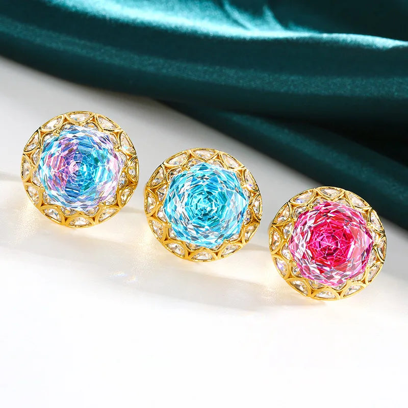 Luxury Rose Design Cube Zircon Open Ring Set Women's Retro Ring Wedding Gift