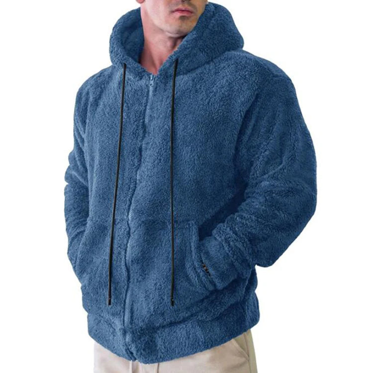 Fashion Men Hoodie Zip Fleece Sweatshirt Long Sleeve Pocket Streetwear Casual Winter Warm Outwear Pocket Hoodies