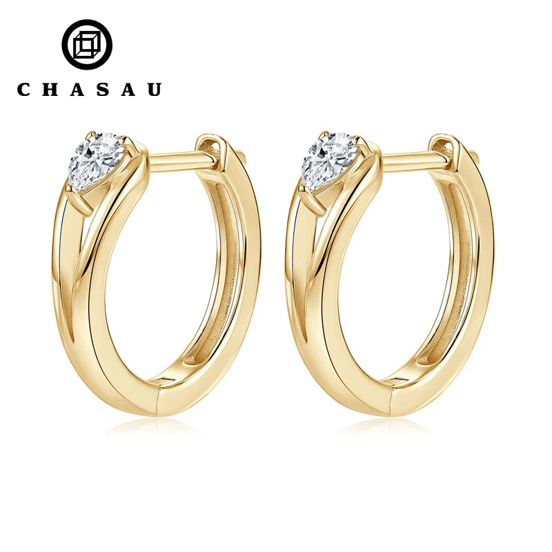 Lab Grown Diamond Earrings 3x4mm 0.30CT Moissanite 925 Sterling Silver Three Claw Pear Cut Hoop Earrings for Ladies