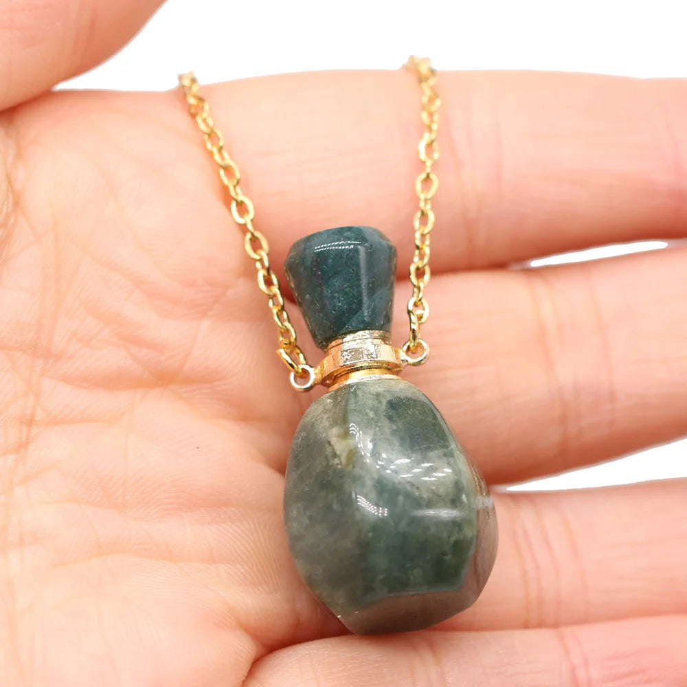 Natural Gems Stone Cut Faceted Indian Agate Perfume Bottle Pendants Necklace